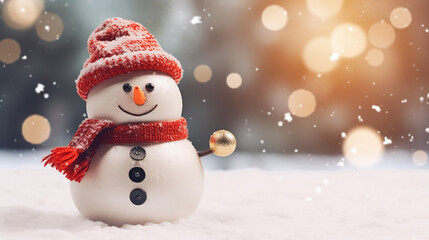Fototapeta premium Snowman happy and smiling at upcoming Christmas time