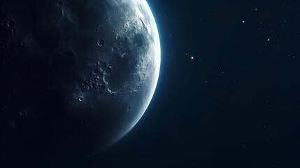 The Moon against the dark starry sky in the Solar System. Earth's only permanent natural satellite - Powered by Adobe