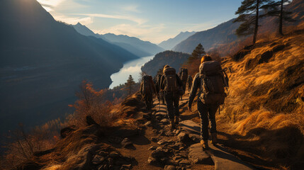 group of trekkers ascending 