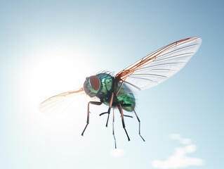 Common greenbottle fly - Lucilia caesar. In flight.