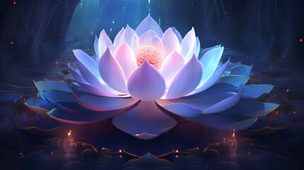 lotus gracefully poised against a backdrop of darkness, its luminous petals contrasting against the obsidian canvas. - obrazy, fototapety, plakaty