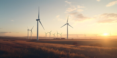 Obraz premium Wind Farm Generating Renewable Energy in a Rural Landscape