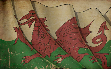 Old Paper Print - Waving Flag of Wales