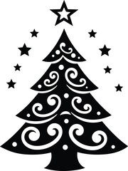Christmas tree black and white symbols