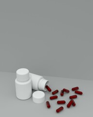3D design of capsule bottle on gray background