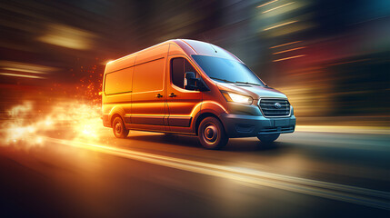 Side view. Super Fast delivery of package service by Van