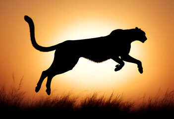 silhouette of a panther in motion on an orange background