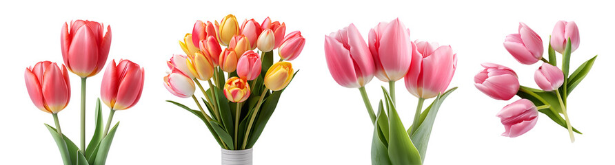 Tulips on transparent PNG background, isolated on white background, Generative Ai