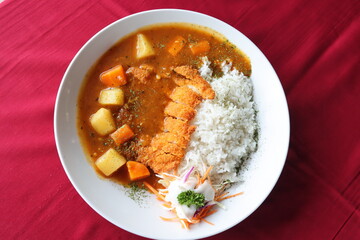 japanese food dori fish katsu with curry and rice