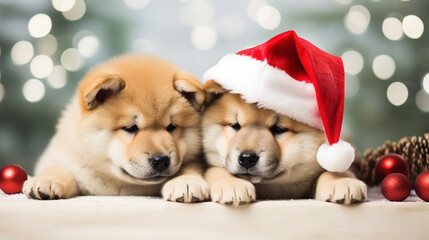 Puppies at christmas time