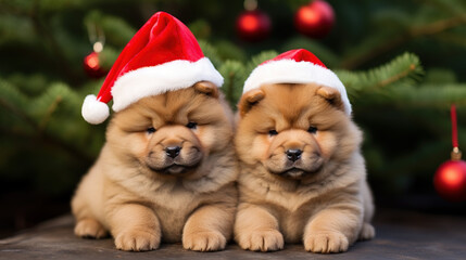 Fototapeta na wymiar Puppies at christmas time
