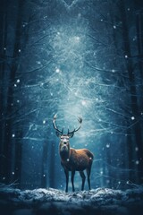 beautiful stag in the winter forest - ai-generated