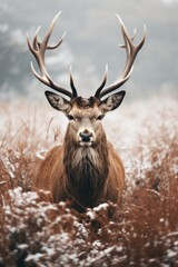 beautiful stag in the winter forest - ai-generated