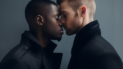 gay couple kissing - black man, white man