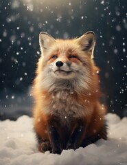 Obraz premium cute red fox gazing at the falling snowflakes - ai-generated