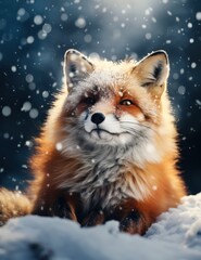 Fototapeta premium cute red fox gazing at the falling snowflakes - ai-generated