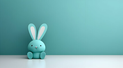 Easter bunny, Easter Bunny Creature with copy space, 3D, Minimalist teal on a gray background 