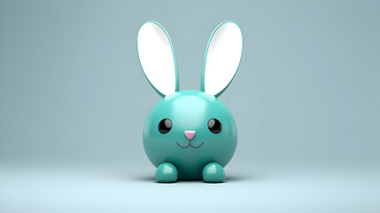 Fototapeta premium Easter bunny, Easter Bunny Creature with copy space, 3D avatar Minimalist teal on a gray background 