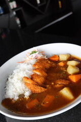 japanese food dori fish katsu with curry and rice