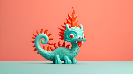 Obraz premium Chinese dragon for new year celebration, Minimalist Chinese New Year Dragon Creature, 3d cute creature with Copy Space 