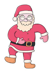 Santa Claus sketch cartoon character, doodle element for stickers and prints. Dancing Santa Claus isolated clip art for cards, posters, banners, signs, etc. EPS 10