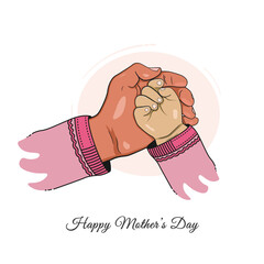 Hand Drawn Mother's Day Vector Illustration, Mother Holding Daughter&rsquo;s Hand