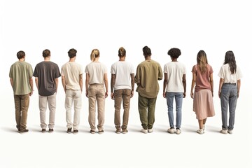 A diverse group of adults, including both men and women, standing back in a line. - obrazy, fototapety, plakaty