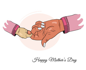 Hand drawn happy Mother's Day greeting card with daughter holding mother's hand