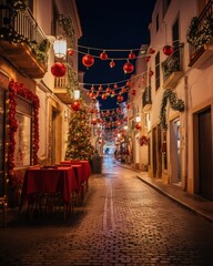 Fototapeta na wymiar a beautiful street full of christmas decoration - ai-generated