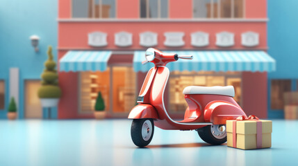 Illustration of a cartoon bike with gifts on the street