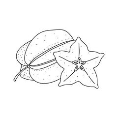 Carambola Star fruit doodle isolated on white background, hand drawn starfruit design element