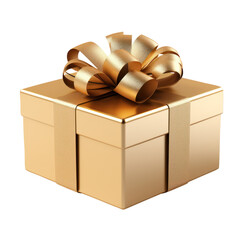Isolated Gleaming 3D Gold Present Package with Lustrous Ribbon against White Background: Elegant Gift Idea