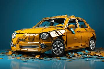 Car accident, broken damaged body metal. Life insurance, technology. AI generated.