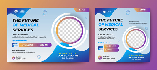 Medical Health Conference live webinar banner invitation and social media post template. Healthcare webinar invitation design.