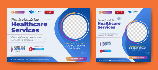 Medical Health Conference live webinar banner invitation and social media post template. Healthcare webinar invitation design.