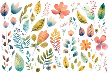 decorative blossom flower and leaves pattern in hand drawn style