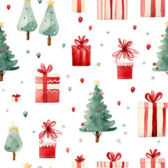 Seamless pattern, Cute object Christmas decoration , minimalist, watercolor , AI generated