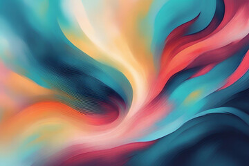 Abstract colorful background with smooth lines and waves in blue, orange, yellow, green, pink. Generative AI