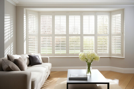 White Living Room Window Shutters