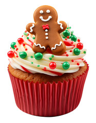 Cupcake christmas muffin Gingerbread on transparent background cutout, PNG file. for product presentation. banner, poster, card, t shirt, sticker