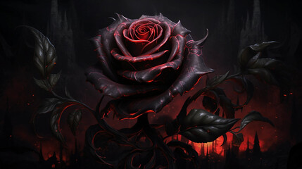 Closeup of a Fiery Red and Black Rose Background