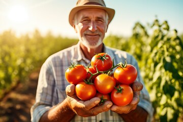 farmer picking tomatoes