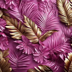 Beautiful purple and golden palm leaves background
