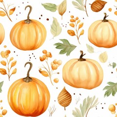 watercolor autumn leaf pumpkin pattern seamless
