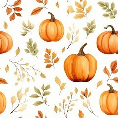 watercolor autumn leaf pumpkin pattern seamless