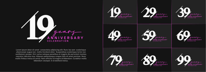 set of anniversary logo with white and purple color can be use for celebration
