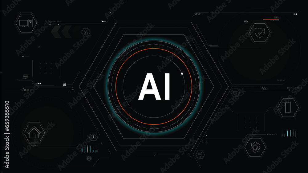 Poster ai text artificial intelligence technology concept. ai in the basic geometry shape with hud head up 
