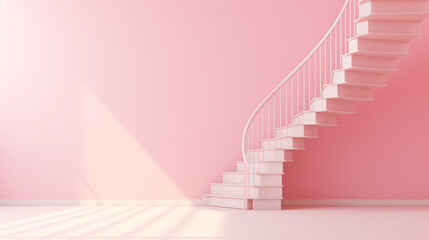 Spiral staircase on pink background.