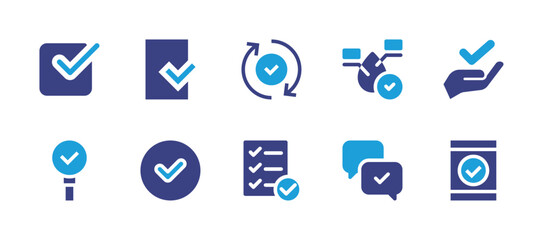 Checkmark icon set. Duotone color. Vector illustration. Containing checkmark, verified, file, tick mark, list, bid, feedback, water, smartphone, validated.