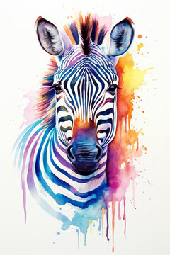 Zebra watercolor painting illustration of Majestic